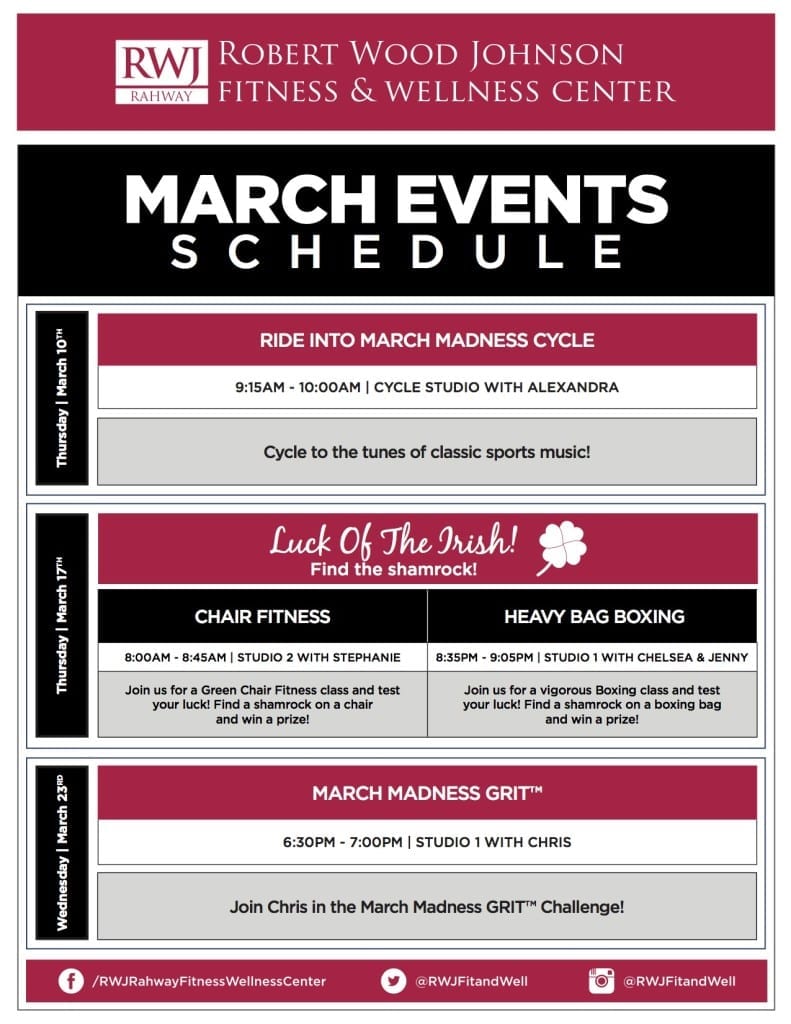 RWJ Rahway Fitness & Wellness Center March 2016 Events